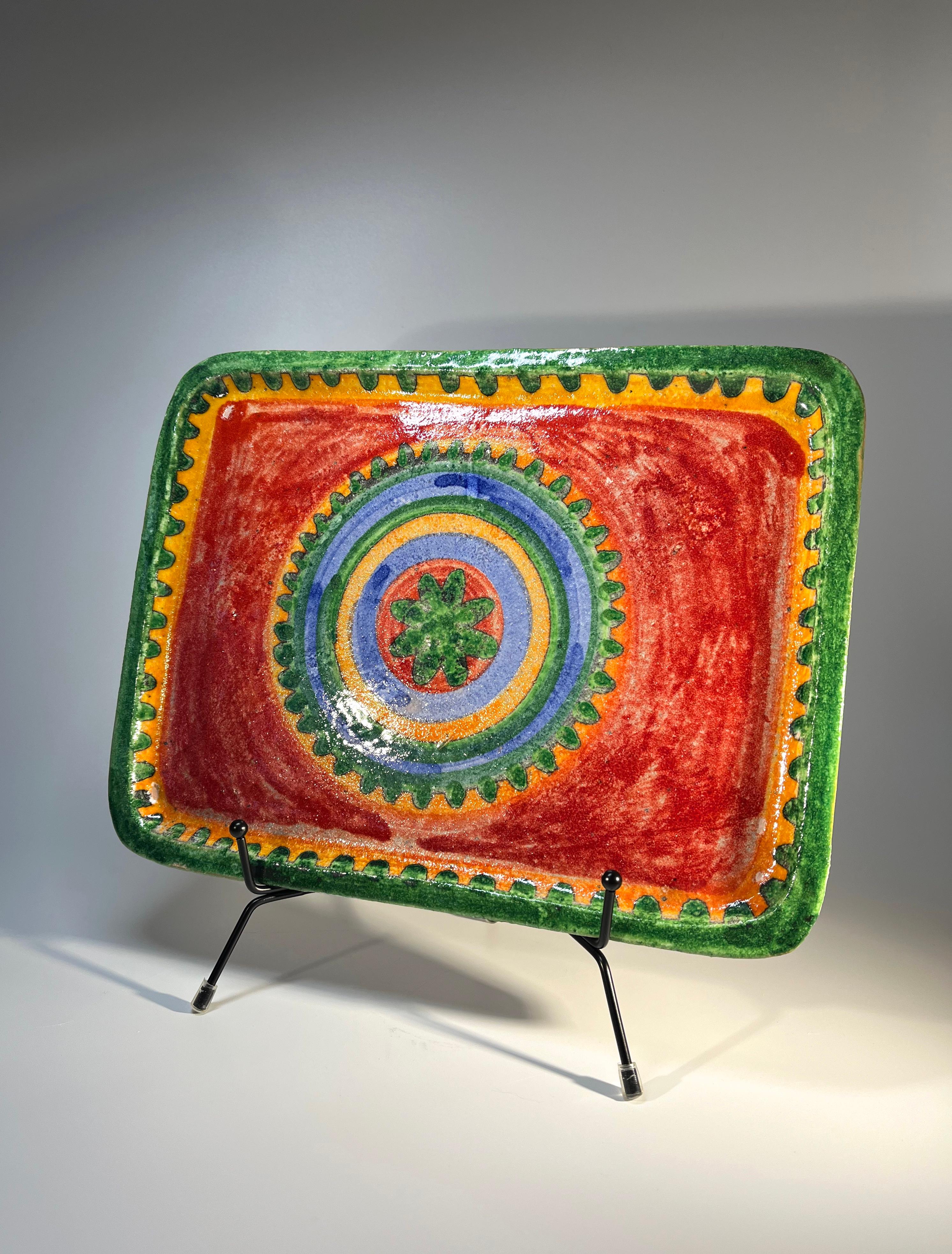 Farben des Mittelmeerraums, glasierte Keramikplatte von DeSimone, Italien, um 1960 (20. Jahrhundert) im Angebot