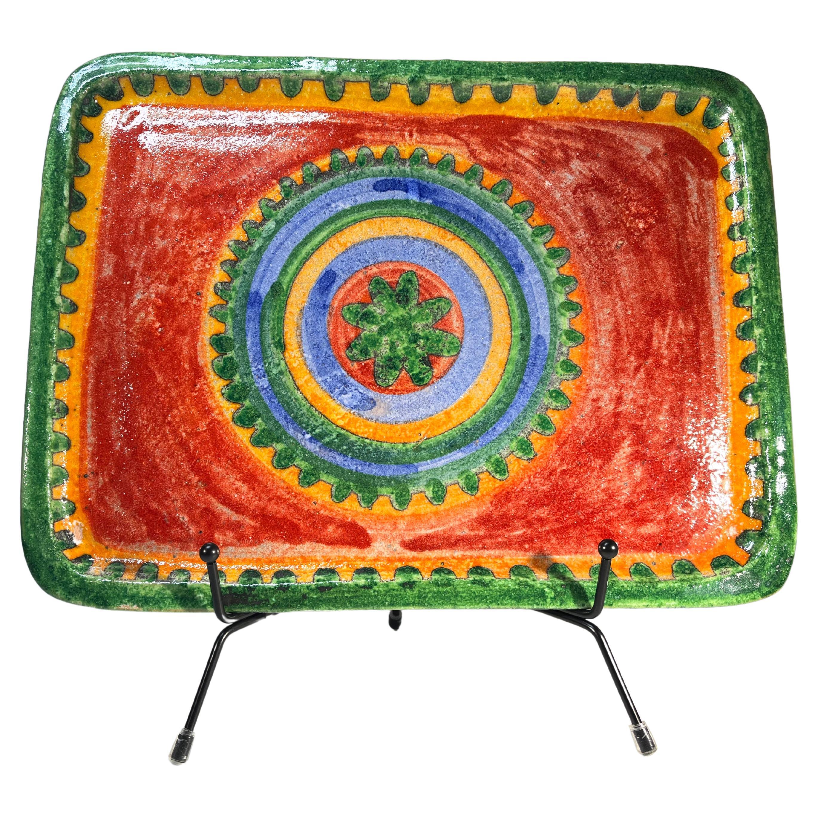 Farben des Mittelmeerraums, glasierte Keramikplatte von DeSimone, Italien, um 1960 im Angebot