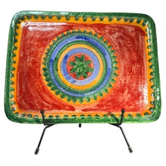 Vintage Colours Of The Mediterranean, Glazed Ceramic Platter By DeSimone, Italy, c1960