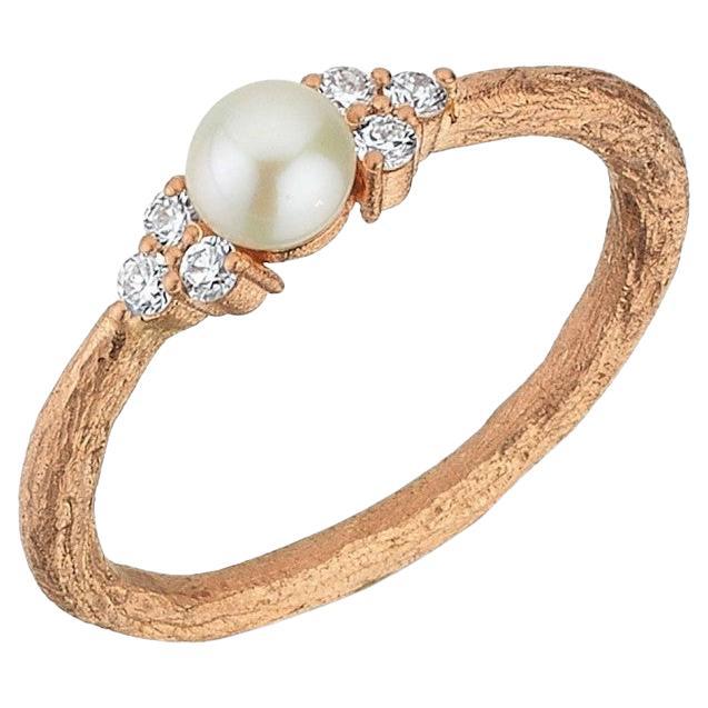 0.92ct Handmade Pearl And Diamond Ring For Sale