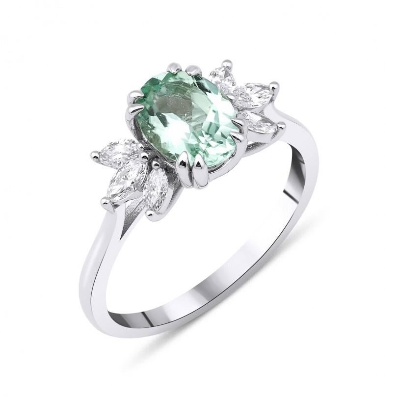 Modern 1.20ct Mint Green Tourmaline And Diamond Ring For Sale