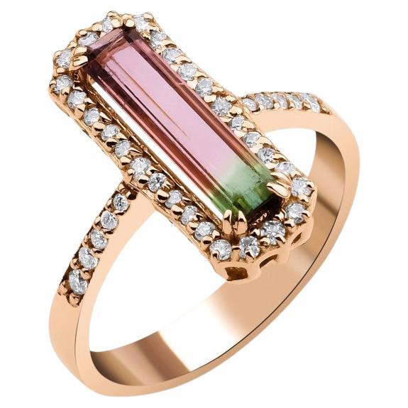 1.46ct Watermelon Tourmaline And Diamond Cluster Ring For Sale