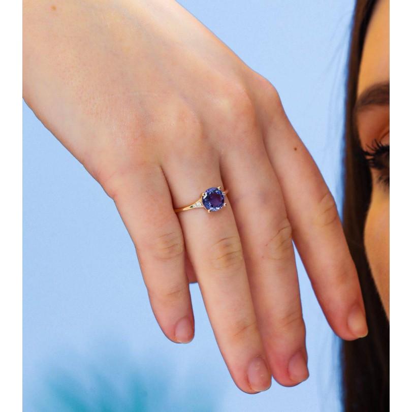Round Cut 1.71ct Tanzanite And Diamond Engagement Ring For Sale