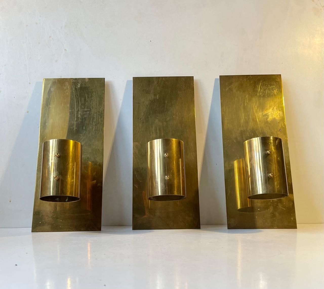 Colseth Norway Midcentury Wall Candleholders in Brass & Smoke Glass In Good Condition In Esbjerg, DK