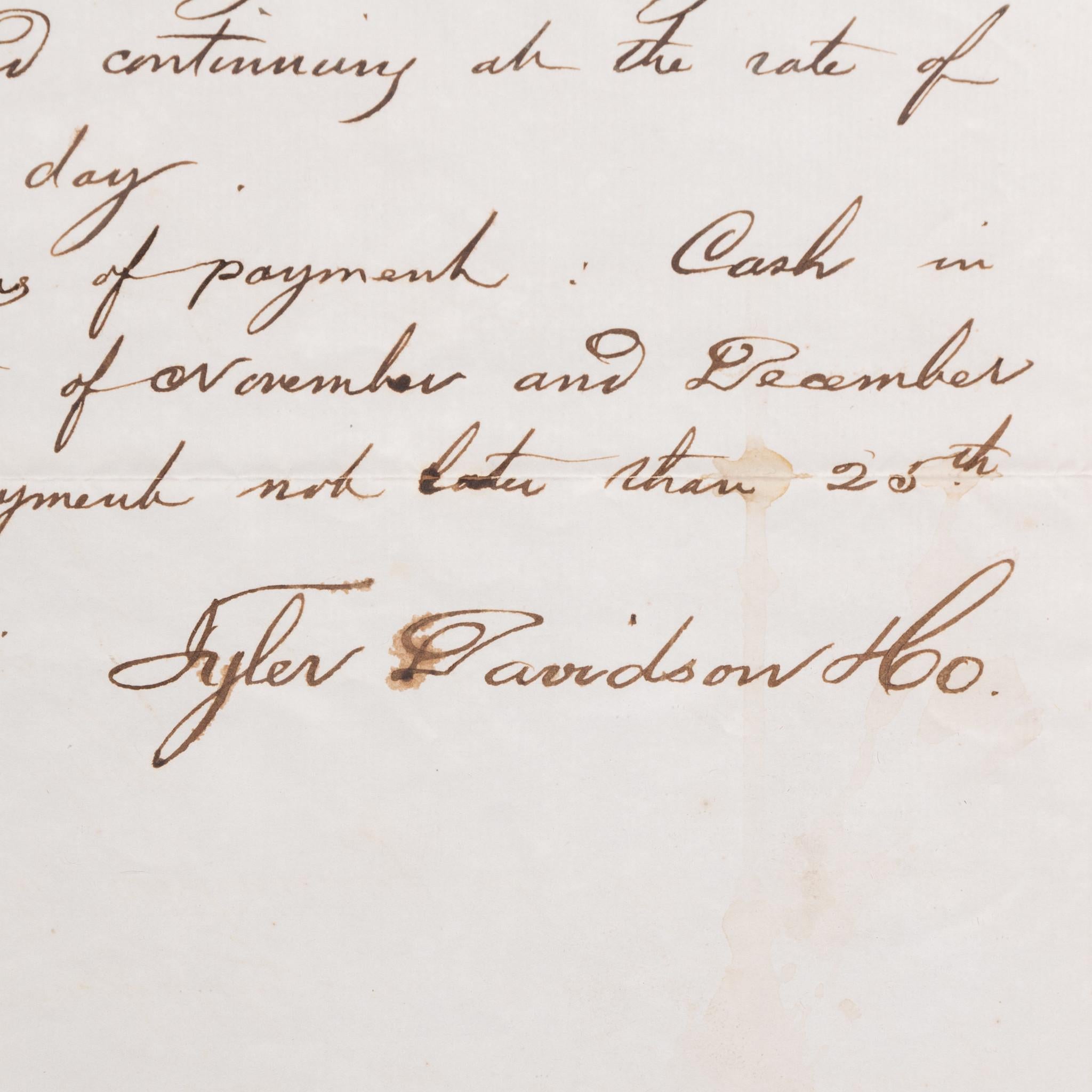 This handwritten (it appears with quill) letter was addressed to the Governor of the state of Ohio in 1861- the beginning of the Civil War. Tyler Davidson, one of the major Colt distributors, is offering the Ohio Militia one to two thousand Colt