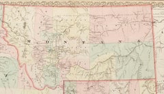 Map of Montana, Idaho & Wyoming, from Colton's Atlas, Antique Hand-Colored, 1876