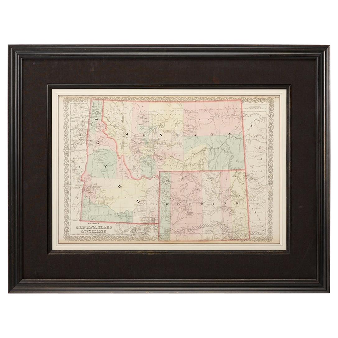 Map of Montana, Idaho & Wyoming, from Colton's Atlas, Antique Hand-Colored, 1876