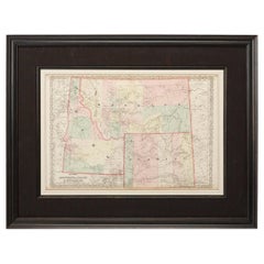 Carte du Montana:: de l'Idaho & Wyoming:: tirée de l'Atlas de Colton:: anciennement coloré à la main:: 1876