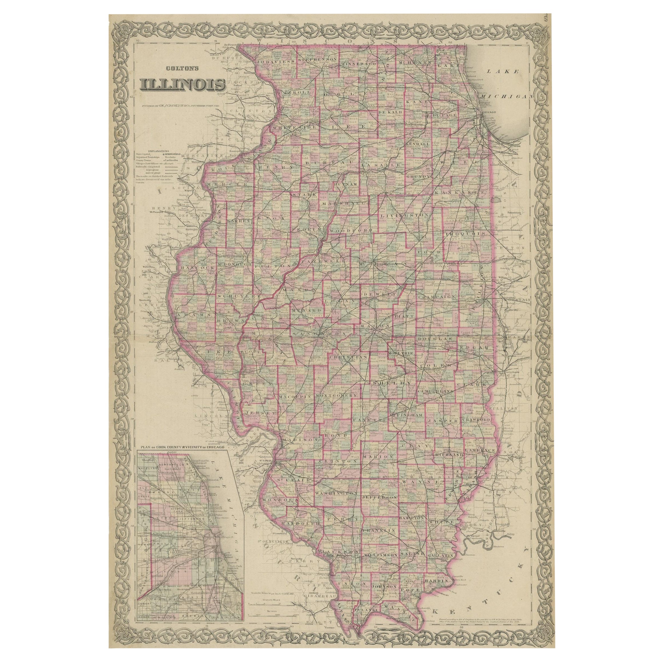 Mappa di Colton dell'Illinois, con un inserto di Chicago