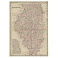 Antique Colton's Map of Illinois, with an Inset of Chicago