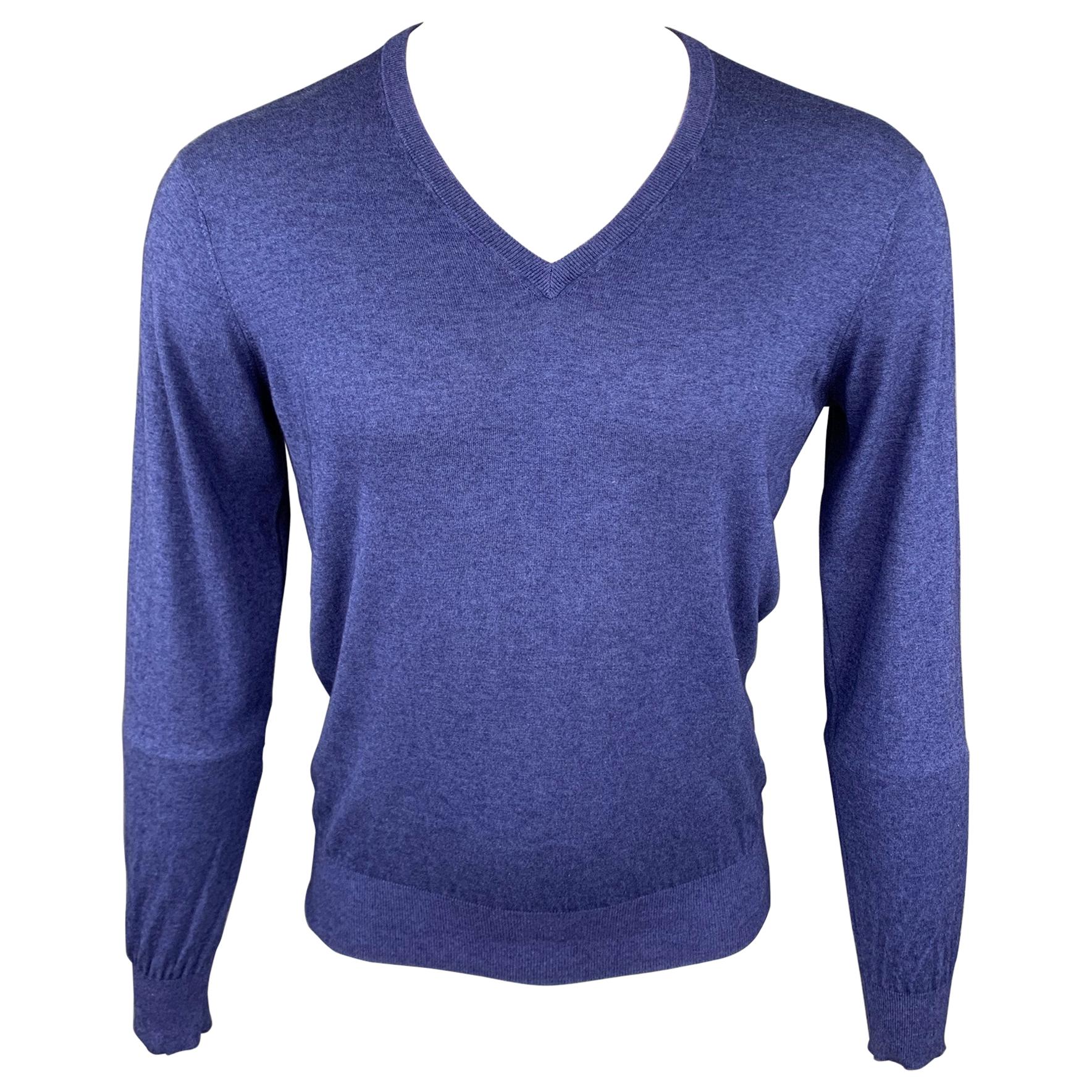 COLTORTI Size M Blue Silk / Cashmere V-Neck Pullover