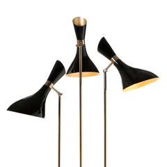 Coltrane Floor Lamp in Solid Brass and Black Lacquered