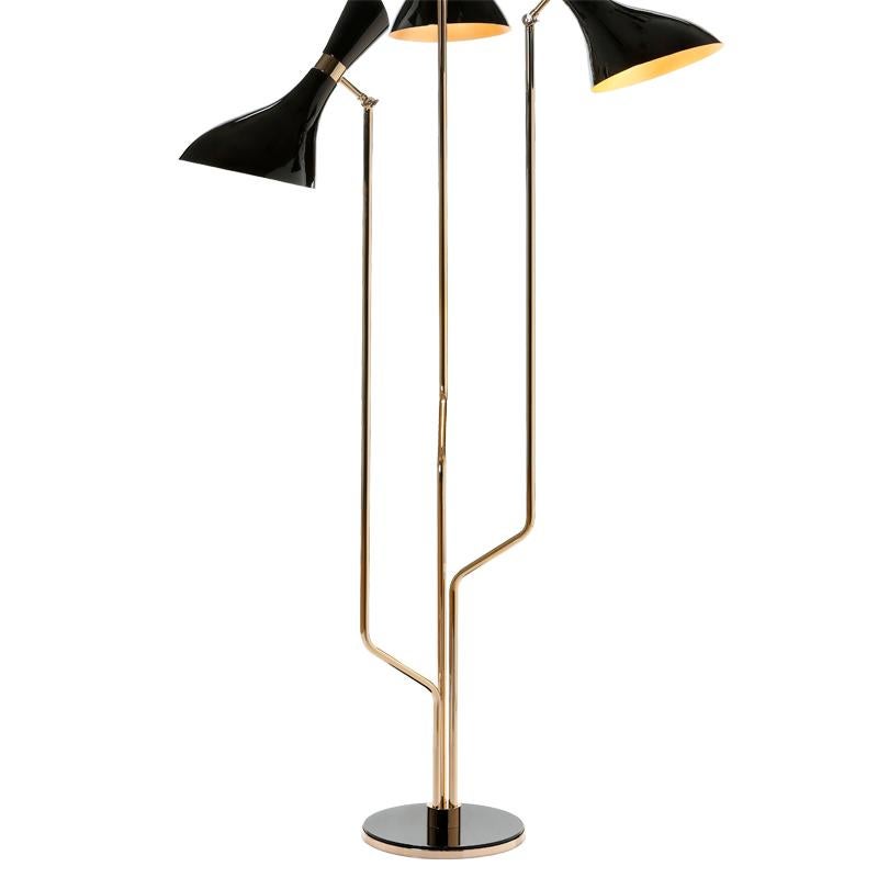 Portuguese Coltrane Floor Lamp in Solid Brass and Black Lacquered For Sale