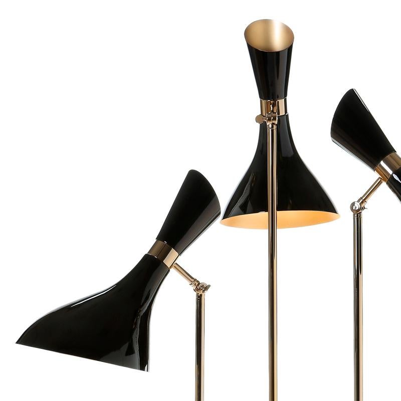Coltrane Floor Lamp in Solid Brass and Black Lacquered For Sale 1