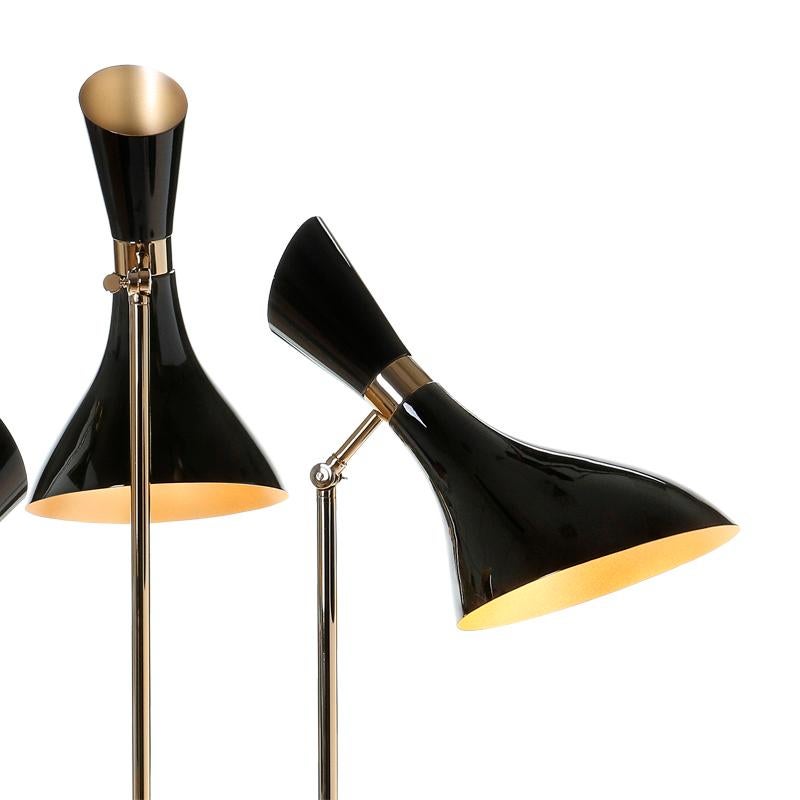 Coltrane Floor Lamp in Solid Brass and Black Lacquered For Sale 2