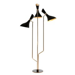 Coltrane Floor Lamp in Solid Brass and Black Lacquered