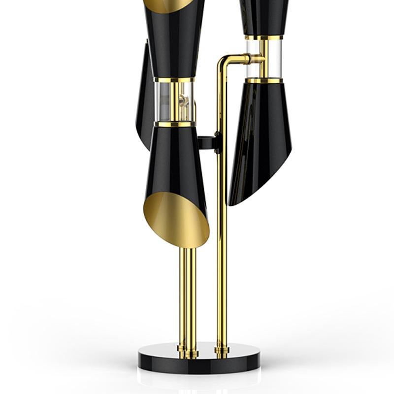 Portuguese Coltrane Table Lamp in Solid Brass and Black Lacquered For Sale