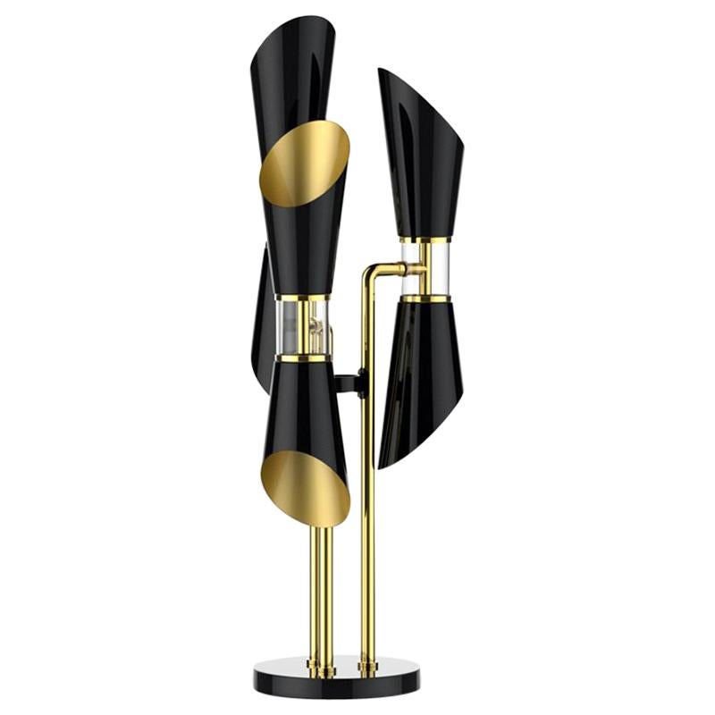 Coltrane Table Lamp in Solid Brass and Black Lacquered For Sale