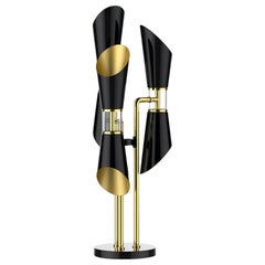 Coltrane Table Lamp in Solid Brass and Black Lacquered