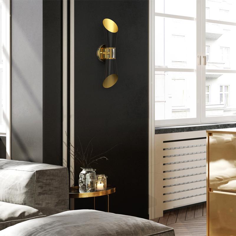 Contemporary Coltrane Wall Lamp in Solid Brass and Black Lacquered For Sale