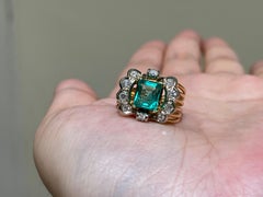 Columbia Emerald and Diamond 18k Yellow Gold Cluster Ring