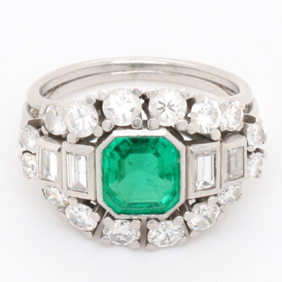 Emerald Cut Columbia Emerald and Diamond Platinum Ring