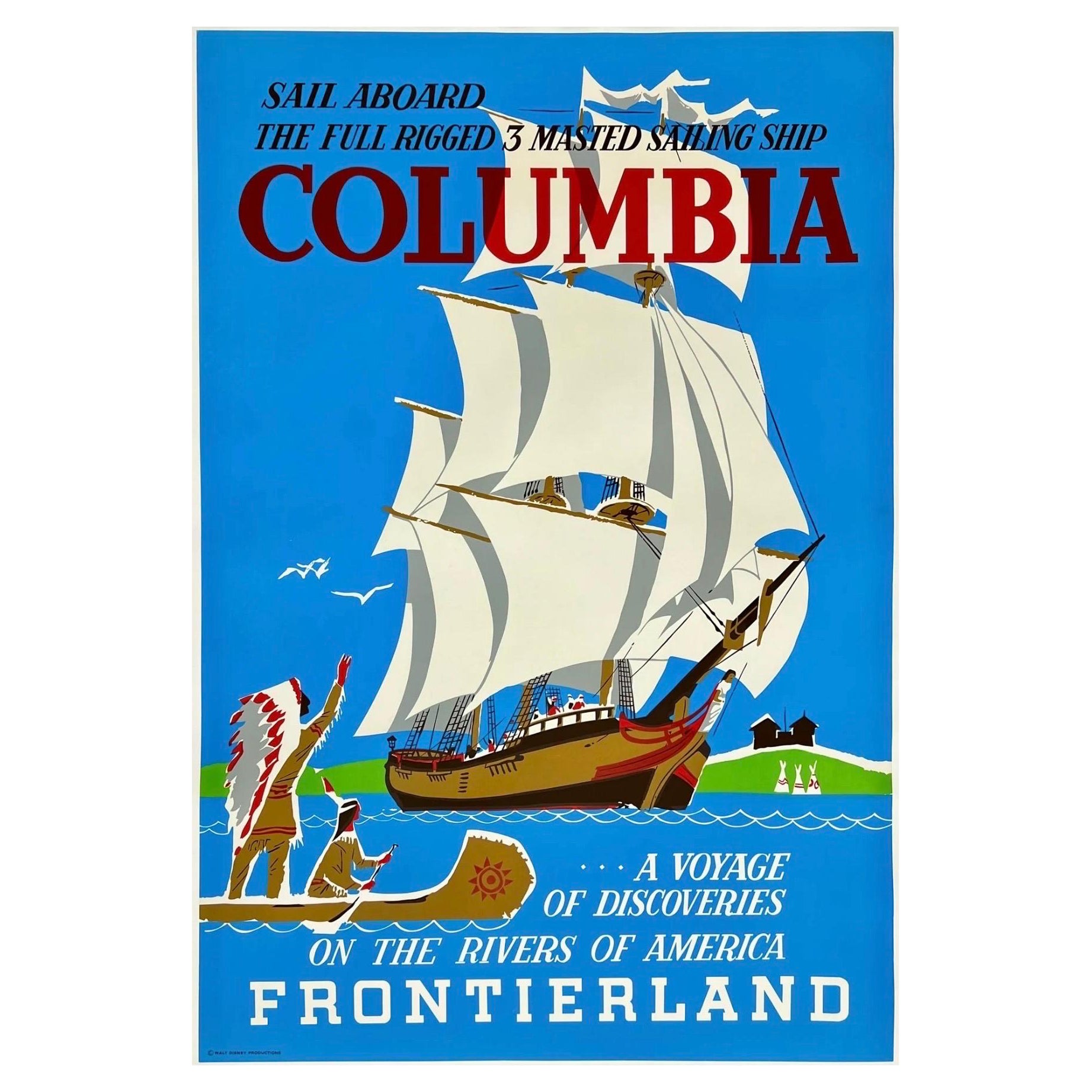 COLUMBIA - FRONTIERLAND DISNEYLAND Poster originale d'attrazione in serigrafia d'epoca