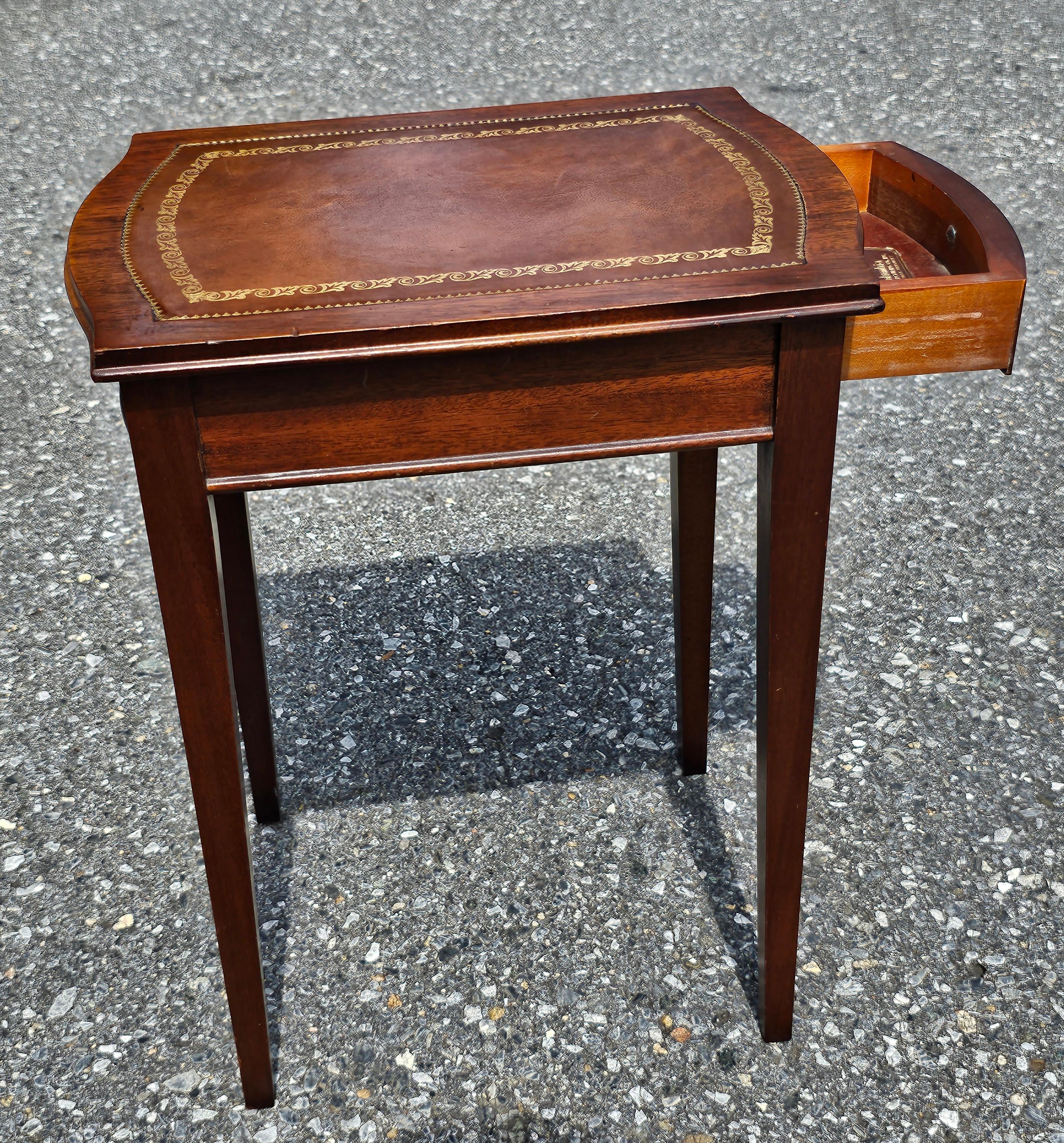 An exquisite Columbia Manufacturing Genuine Mahogany with Inlay  and Tooled Leather Candle Stand. 