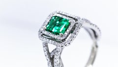 Columbia Natural Beryl Emerald  Insignificant Oil White Gold Diamond Ring 1.15ct