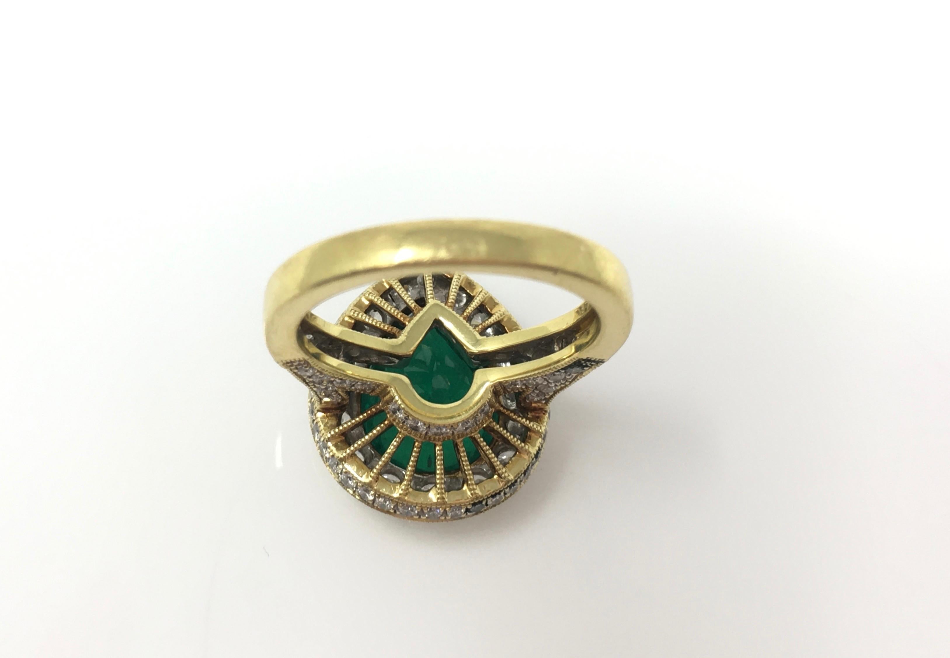 3.25 Carat Emerald and Diamond Engagement Ring in 18K Yellow Gold 3