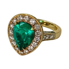 3.25 Carat Emerald and Diamond Engagement Ring in 18K Yellow Gold