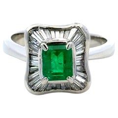 Columbian Emerald and Baguette Diamond Ballerina Ring Platinum