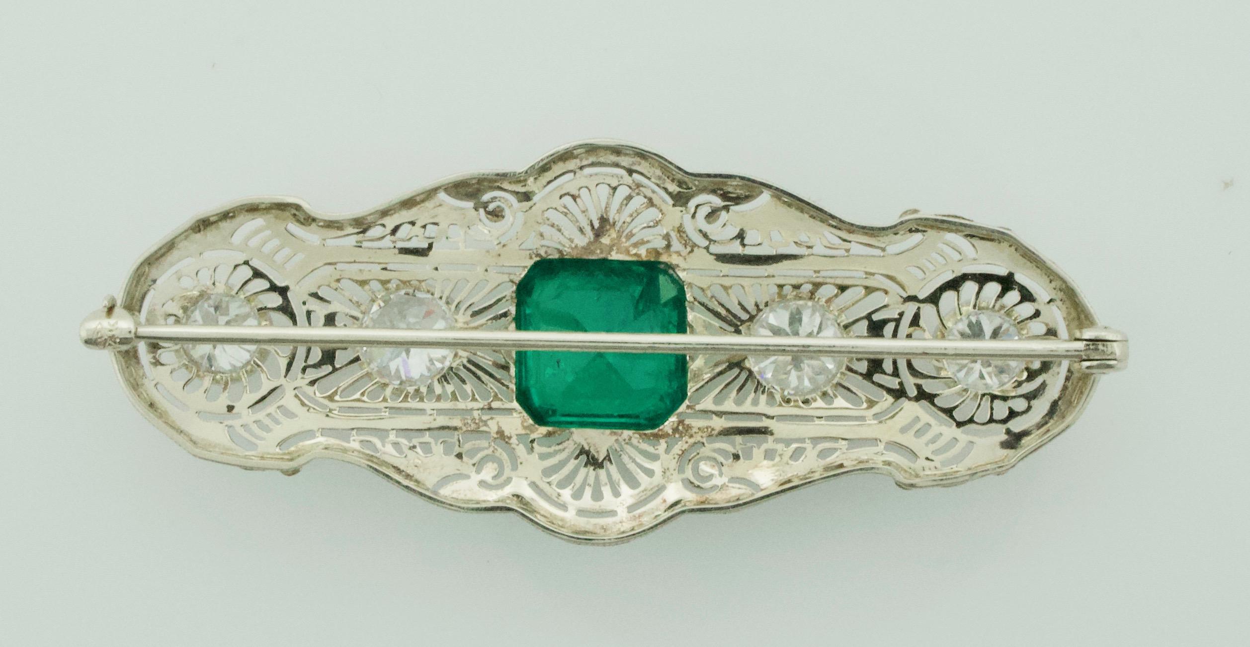 Women's or Men's Colombian Emerald and Diamond Brooch circa 1920s GIA Certified