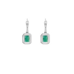 Columbian Emerald and Diamond Dangle Earrings in 18k White Gold