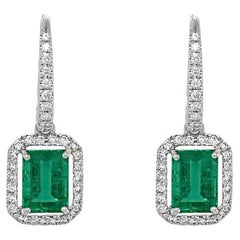Columbian Emerald and Diamond Dangle Earrings in 18k White Gold