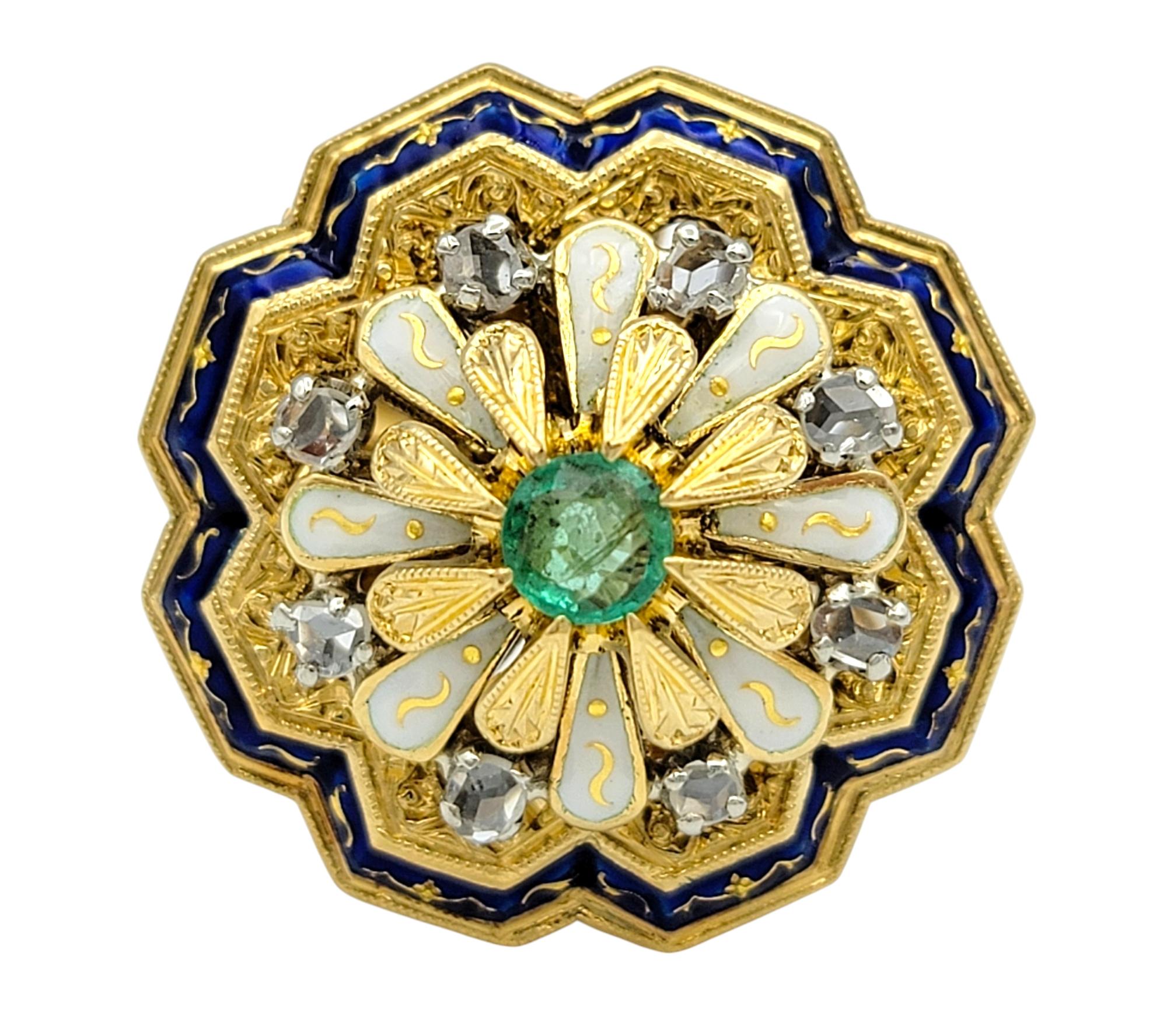 Columbian Emerald and Diamond Enamel Cocktail Ring in 18 Karat Yellow Gold For Sale 6