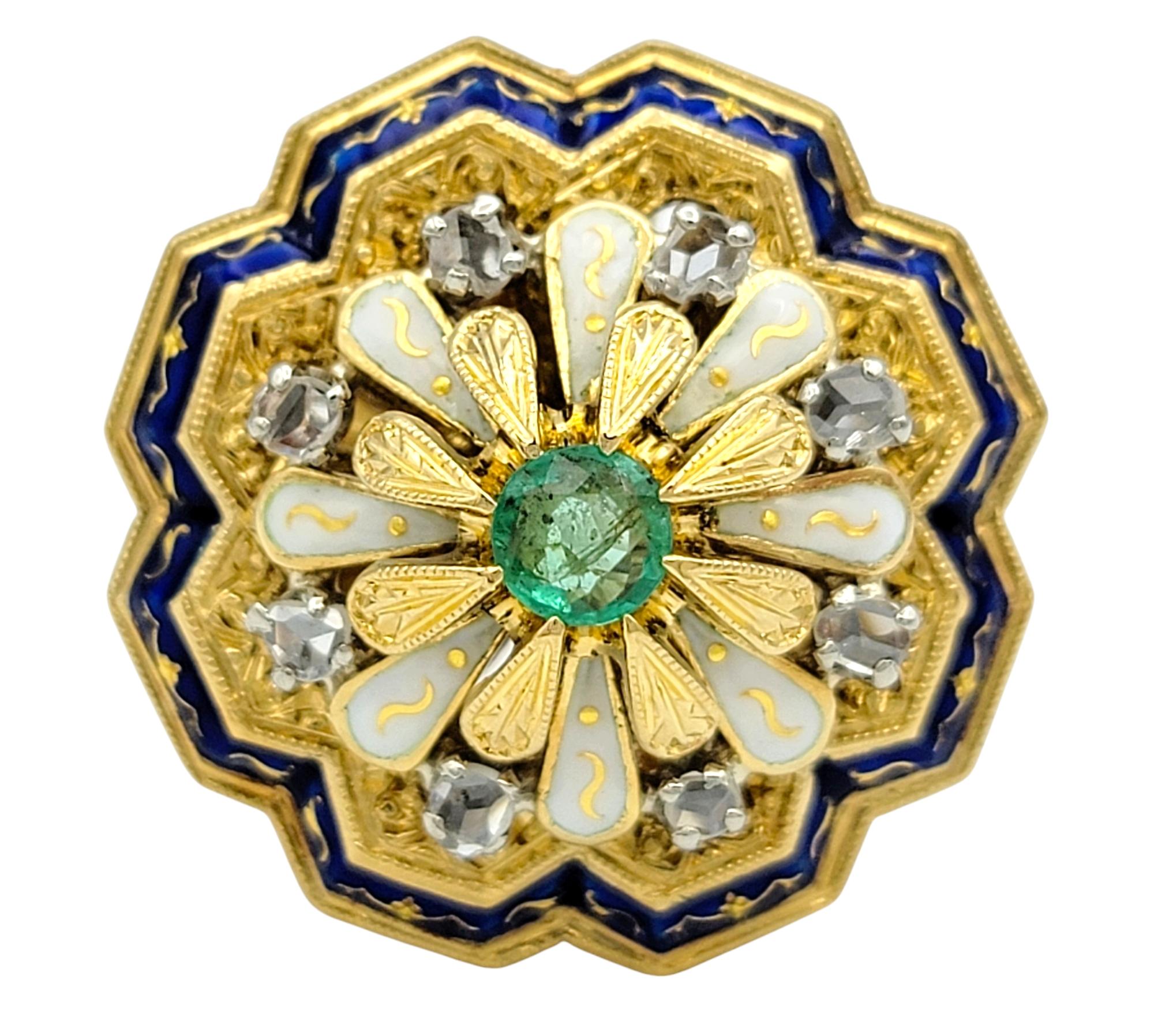 Columbian Emerald and Diamond Enamel Cocktail Ring in 18 Karat Yellow Gold For Sale 7