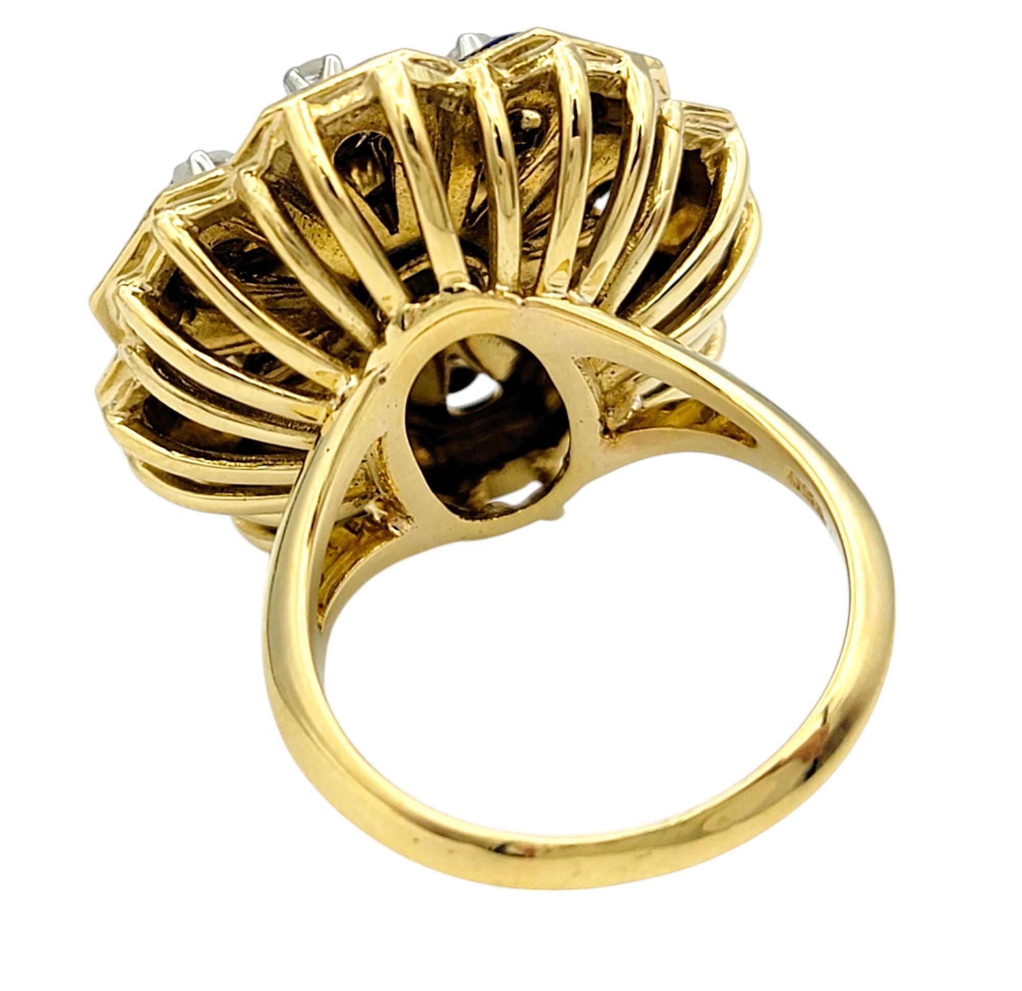 Columbian Emerald and Diamond Enamel Cocktail Ring in 18 Karat Yellow Gold For Sale 3