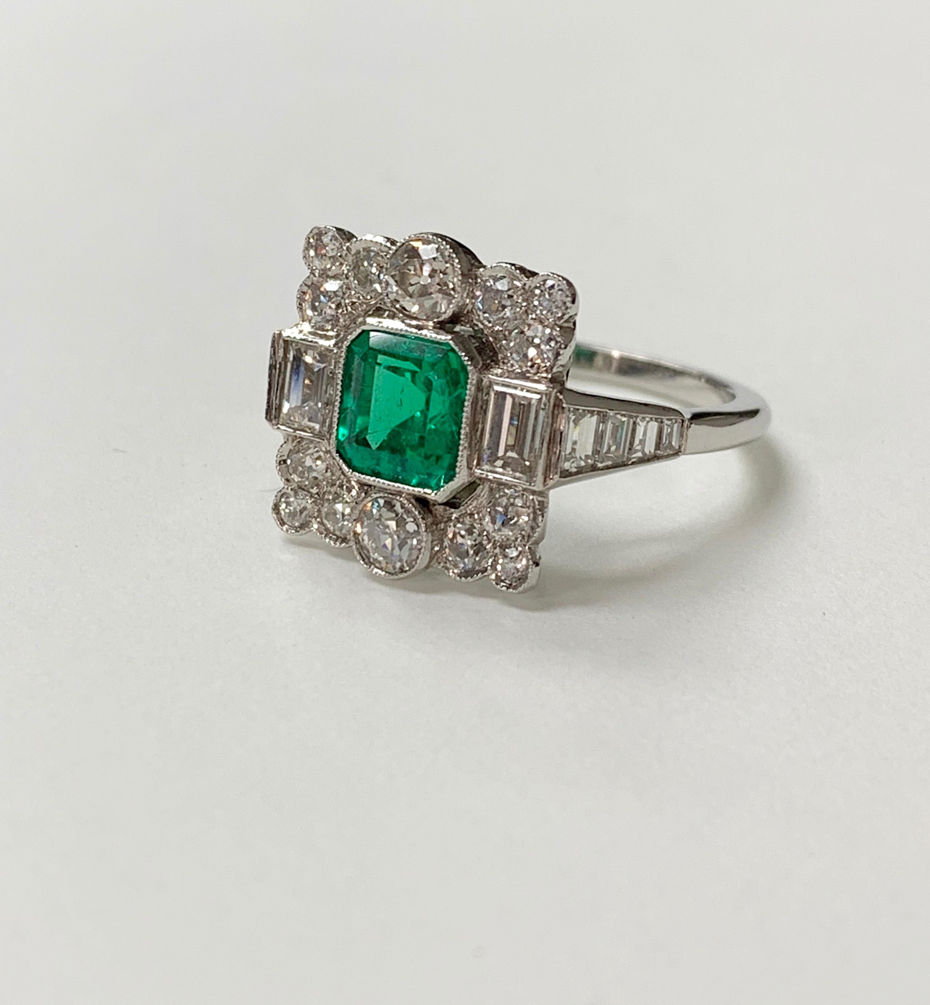 Emerald Cut Columbian Emerald and Diamond Engagement Ring in Platinum