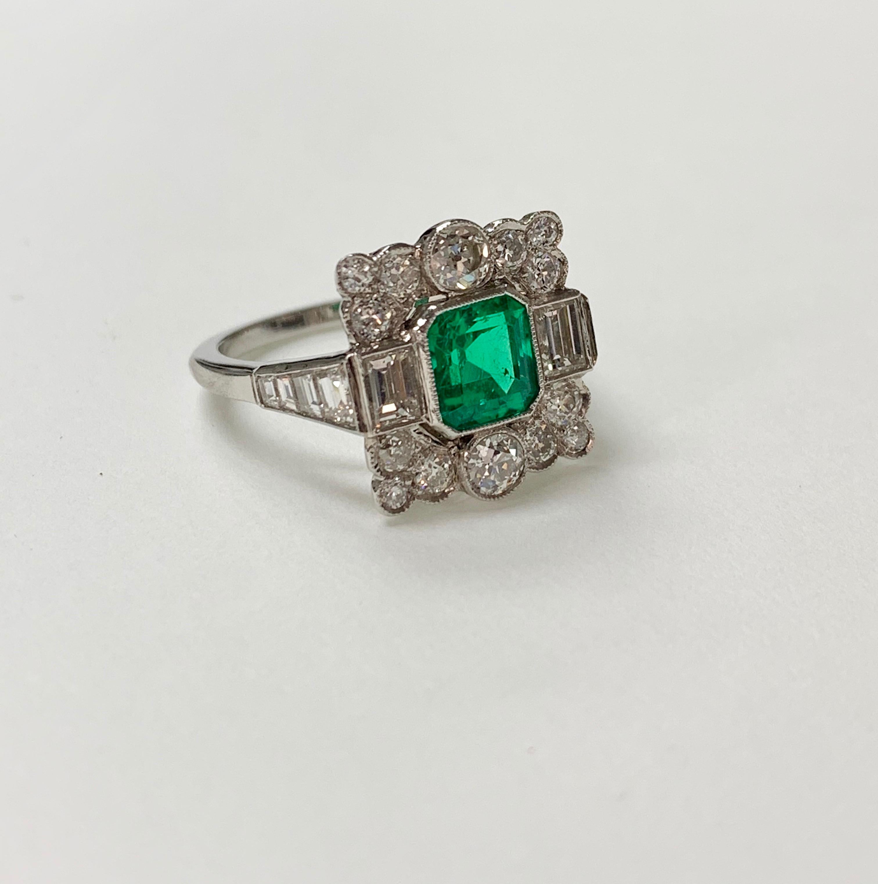 Columbian Emerald and Diamond Engagement Ring in Platinum In New Condition In New York, NY