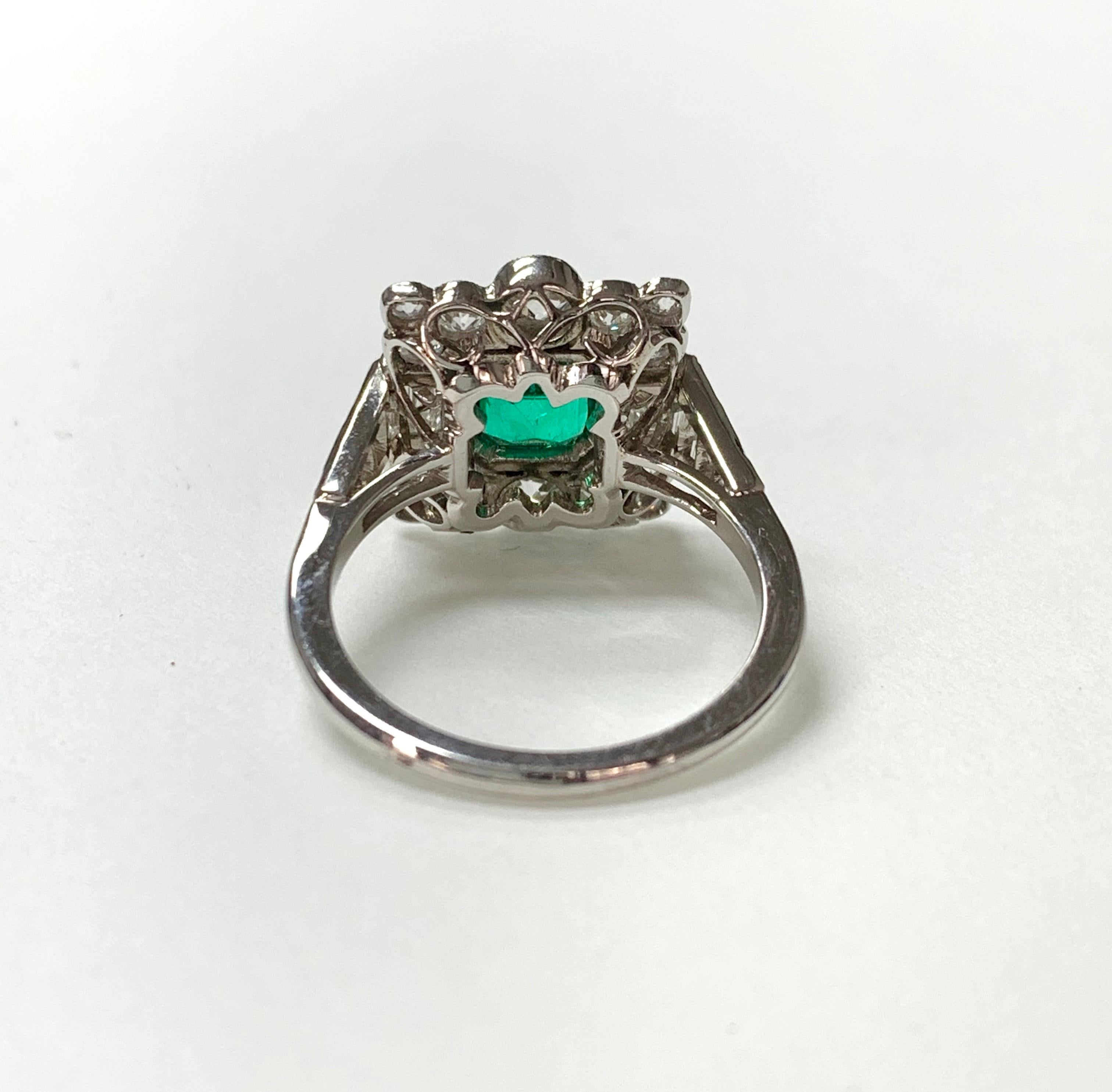 Women's or Men's Columbian Emerald and Diamond Engagement Ring in Platinum
