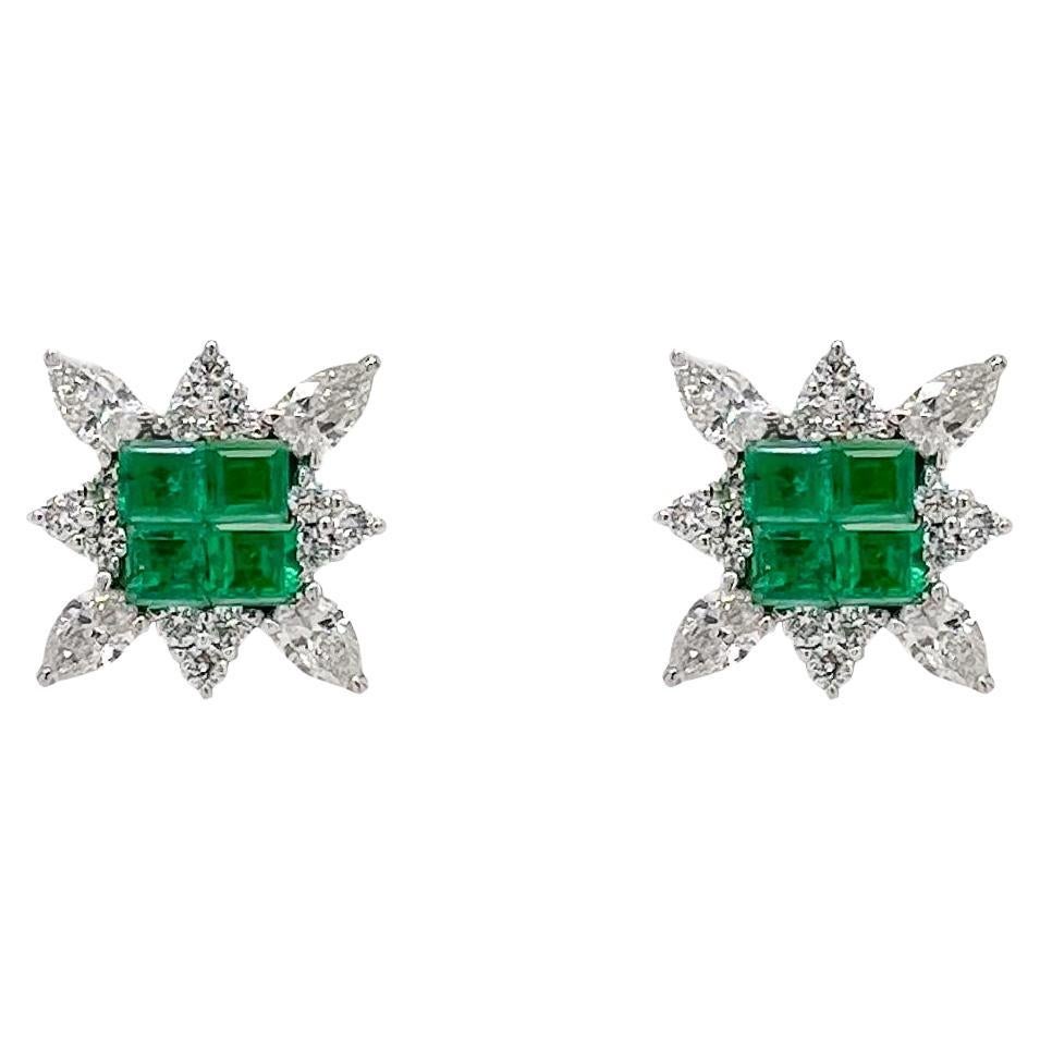 Columbian Emerald and Diamond Interchangeable Earrings in 18k White Gold For Sale