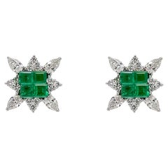 Columbian Emerald and Diamond Interchangeable Earrings in 18k White Gold