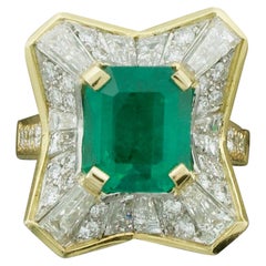 Retro Colombian Emerald and Diamond Ring 3.27 with GIA Certification in 18 Karat