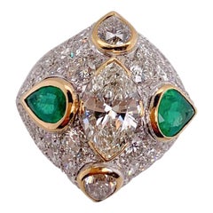 Antique Columbian Emerald and Marquise Diamond Dome Ring