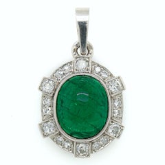 Columbian Emerald Cabochon and Diamond Pendant, France, circa 1920s