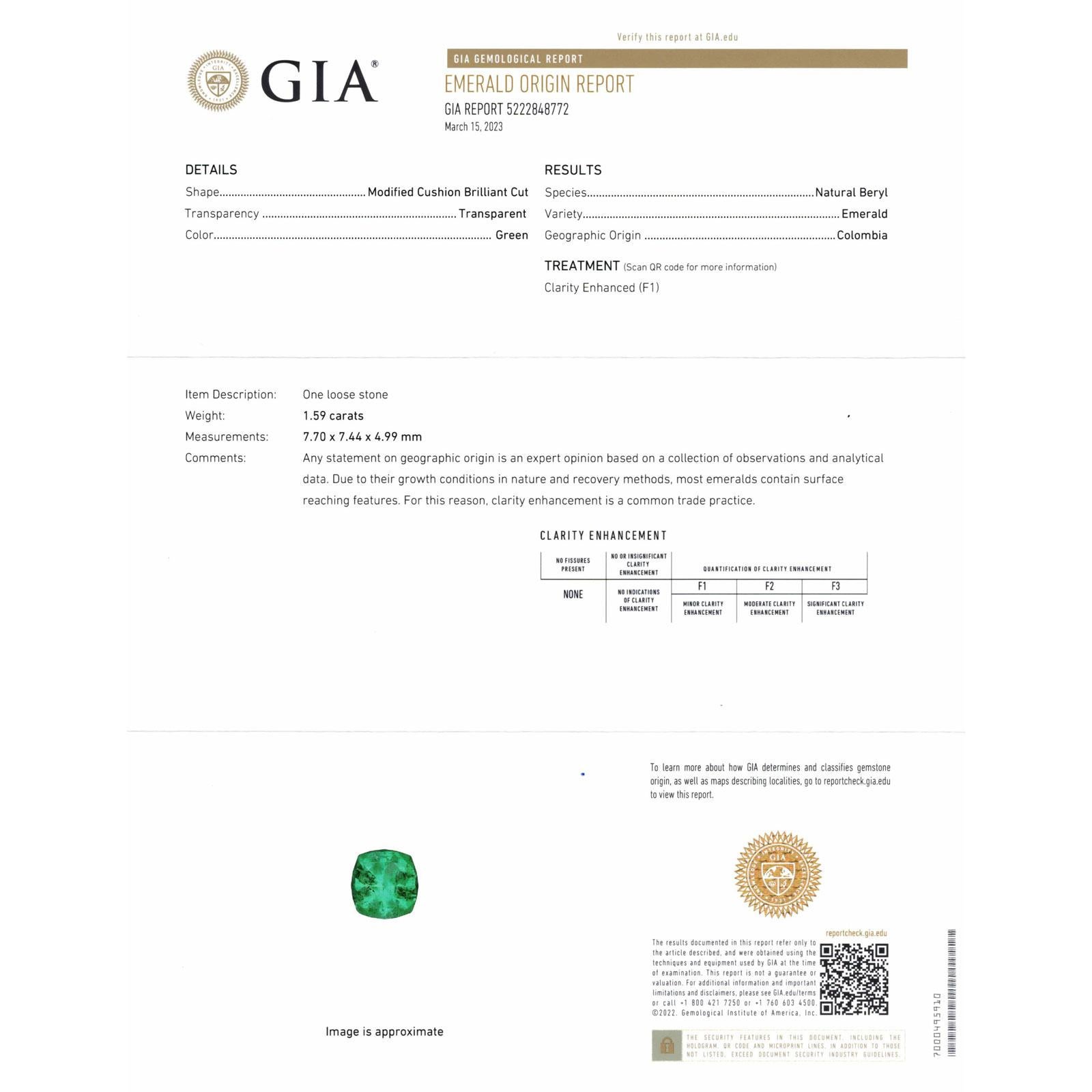 Cushion Cut Colombian Emerald Diamond 18 Karat White Gold Cocktail Halo Ring GIA Certified