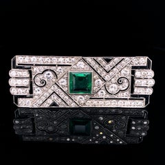 Columbian Emerald, Diamond and Onyx Art Deco Brooch, ca. 1920s