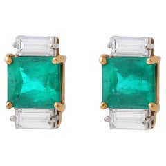 Columbian Emerald & Diamond Baguette Earrings