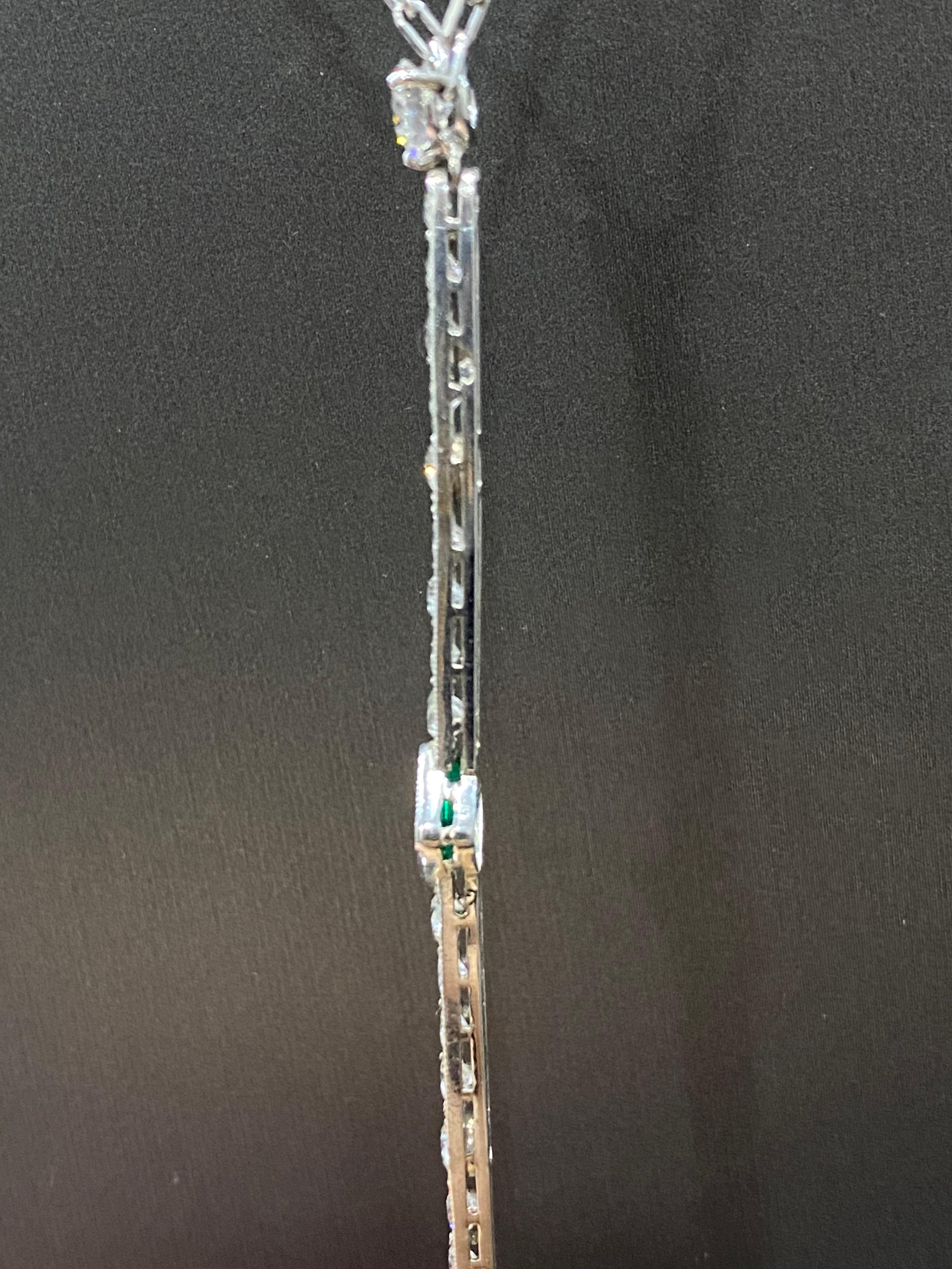 Columbian Emerald Diamond Bar Platinum Necklace 1